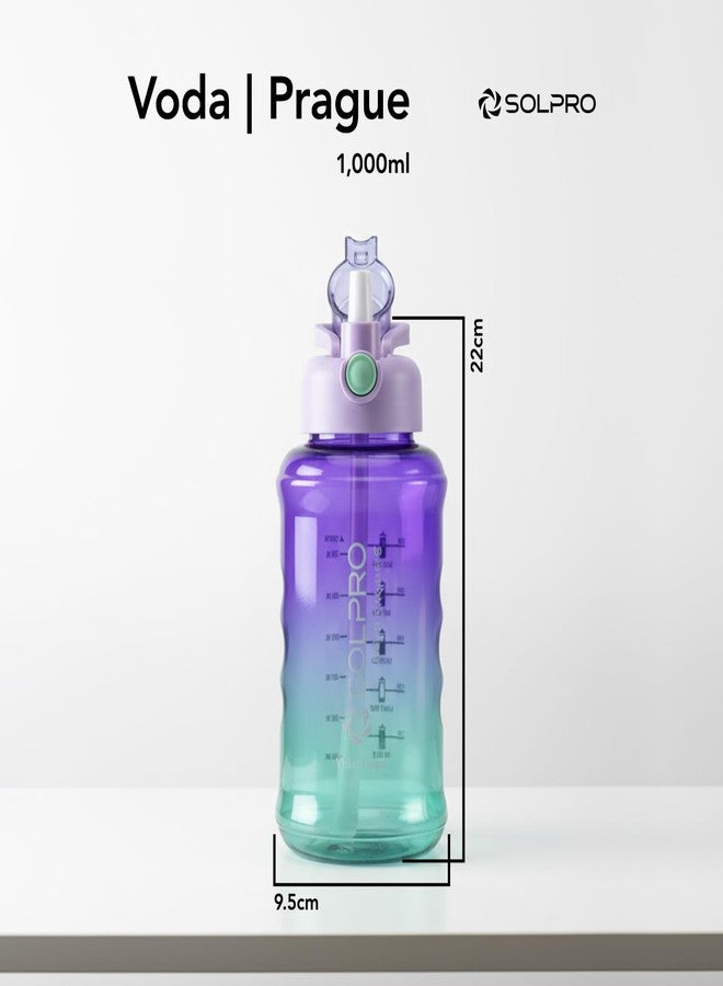 Solpro Voda Prague Sipper Water Bottle 1000 ml Leakproof BPA Free Sipper Bottle for Kids, Men, Women, Adults for School, Office, College, Travel, Gym, Workout, Outdoor, Camping (Purple/Blue) - Image 4